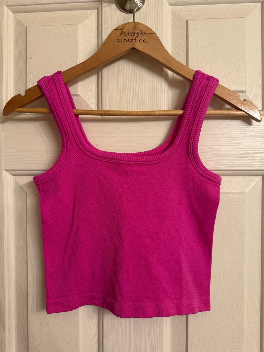 Ribbed Square-Neck Tank Top in Bright Pink